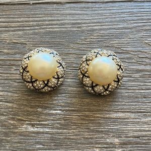 Vintage Ciner Faux Pearl and Rhinestone Earrings
